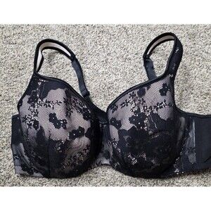 Cacique 44C Bra Black Lace Underwire Lined Full Coverage Wide Straps Adjustable